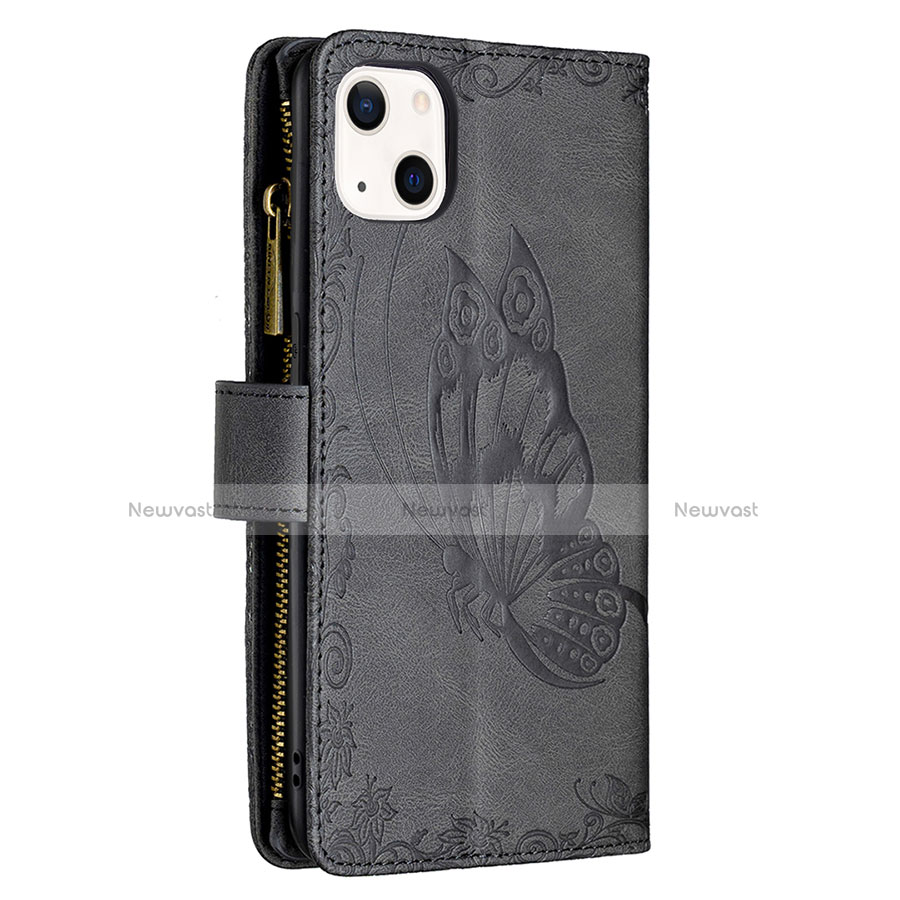 Leather Case Stands Butterfly Flip Cover L08 Holder for Apple iPhone 13 Black