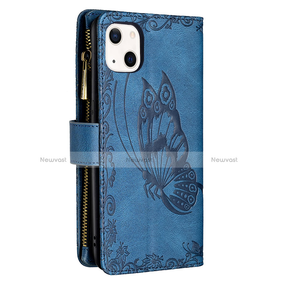 Leather Case Stands Butterfly Flip Cover L08 Holder for Apple iPhone 13 Blue