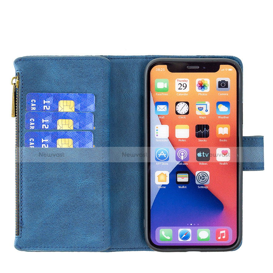 Leather Case Stands Butterfly Flip Cover L08 Holder for Apple iPhone 13 Blue