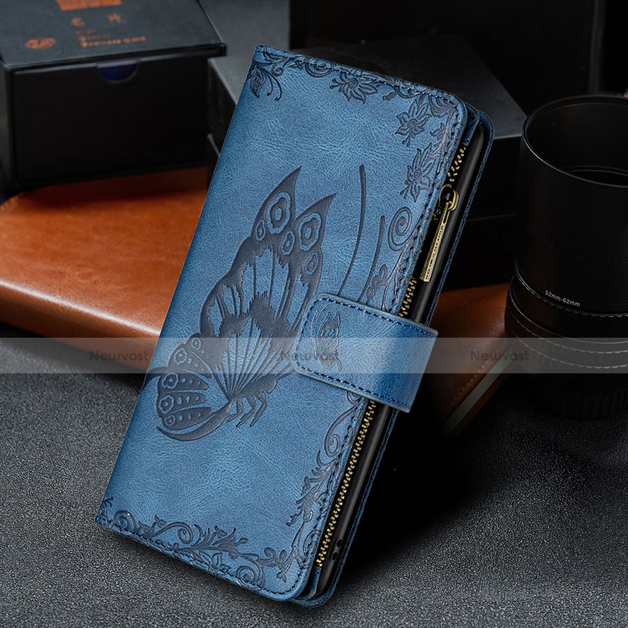 Leather Case Stands Butterfly Flip Cover L08 Holder for Apple iPhone 13 Blue