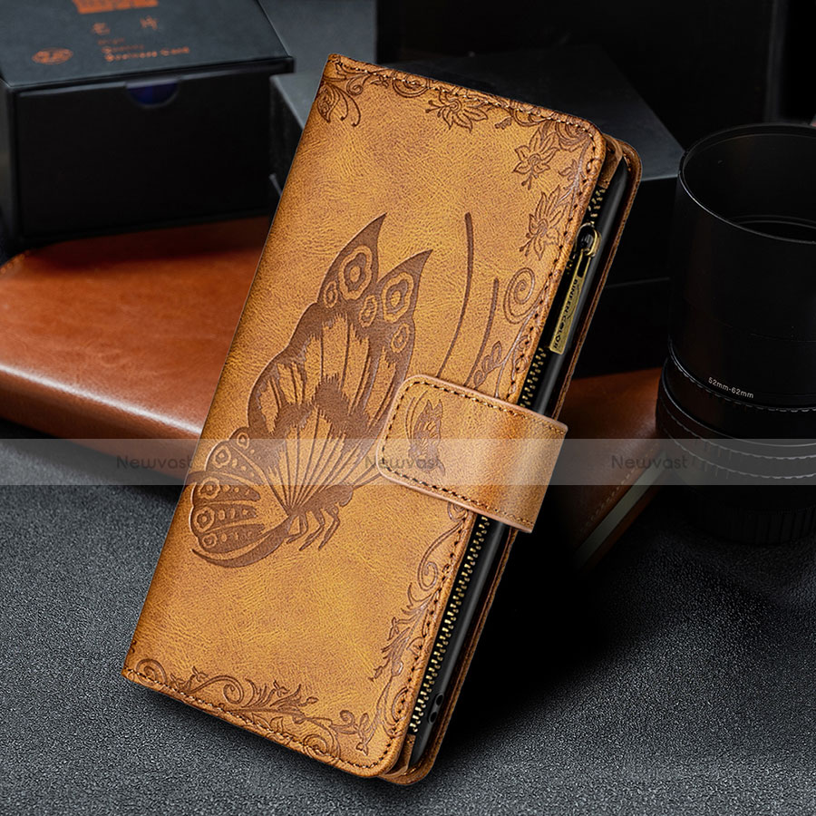 Leather Case Stands Butterfly Flip Cover L08 Holder for Apple iPhone 13 Brown