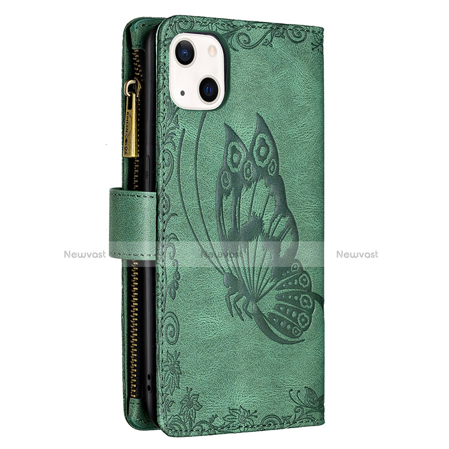 Leather Case Stands Butterfly Flip Cover L08 Holder for Apple iPhone 13 Green