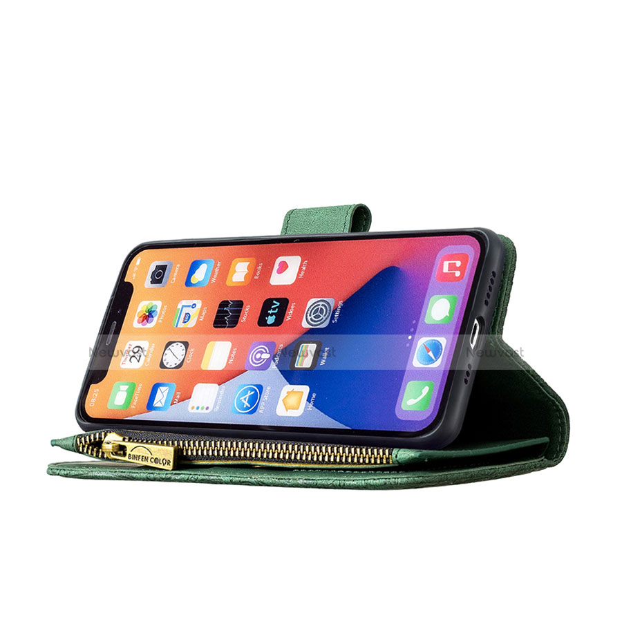 Leather Case Stands Butterfly Flip Cover L08 Holder for Apple iPhone 13 Green