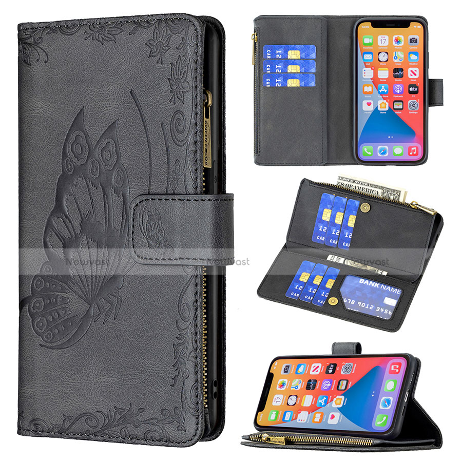 Leather Case Stands Butterfly Flip Cover L08 Holder for Apple iPhone 13 Pro Black