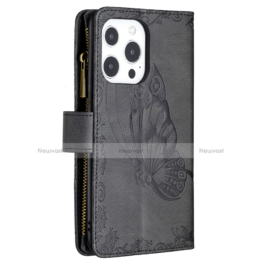 Leather Case Stands Butterfly Flip Cover L08 Holder for Apple iPhone 13 Pro Black