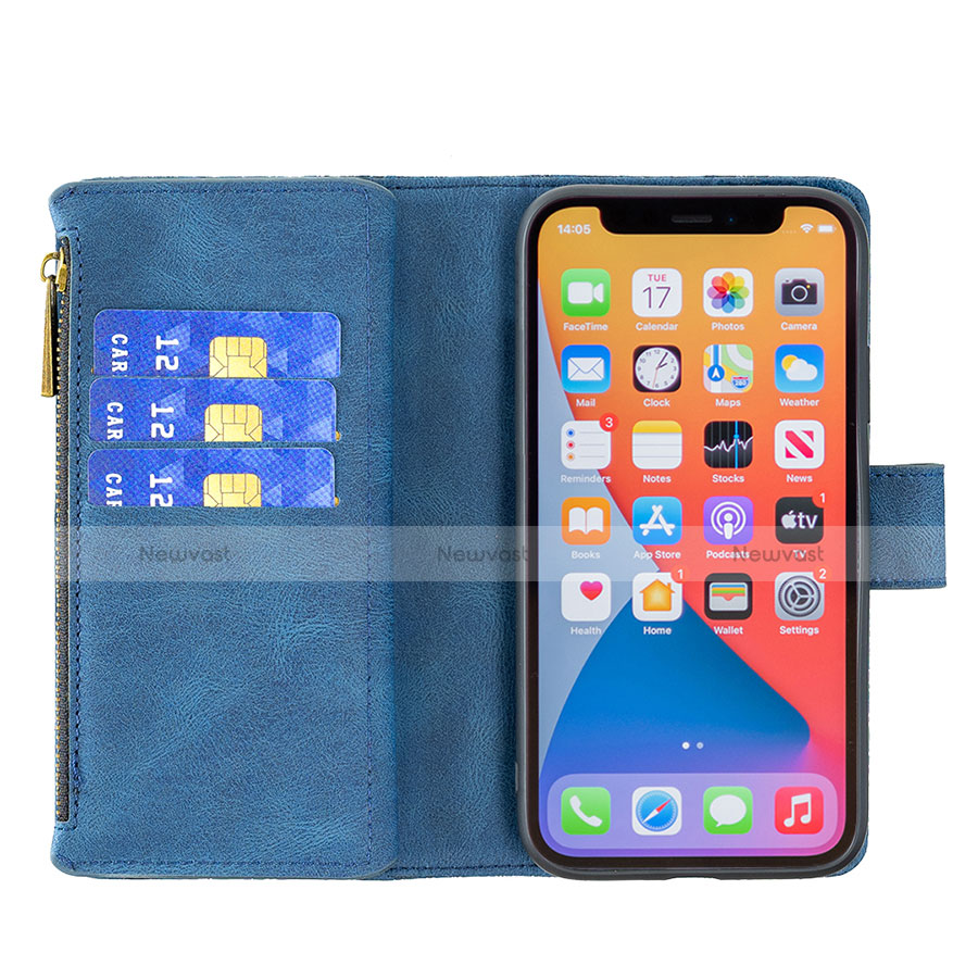 Leather Case Stands Butterfly Flip Cover L08 Holder for Apple iPhone 13 Pro Blue