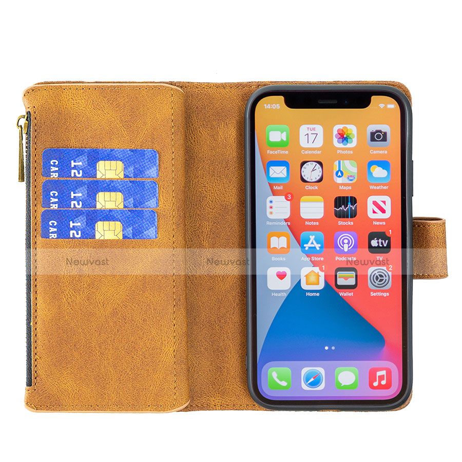 Leather Case Stands Butterfly Flip Cover L08 Holder for Apple iPhone 13 Pro Brown