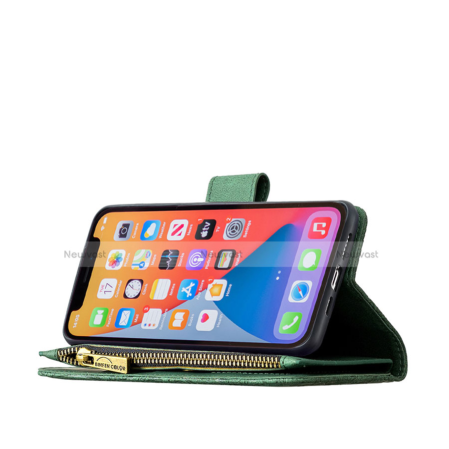 Leather Case Stands Butterfly Flip Cover L08 Holder for Apple iPhone 13 Pro Green