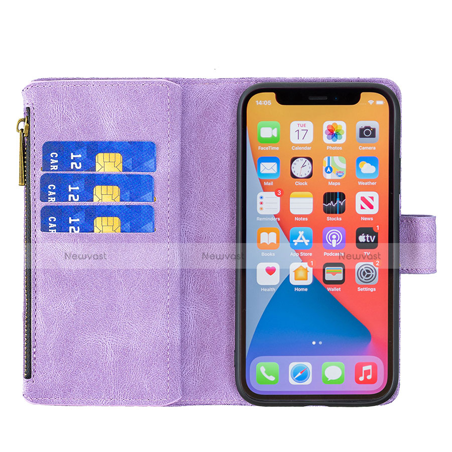 Leather Case Stands Butterfly Flip Cover L08 Holder for Apple iPhone 13 Pro Purple