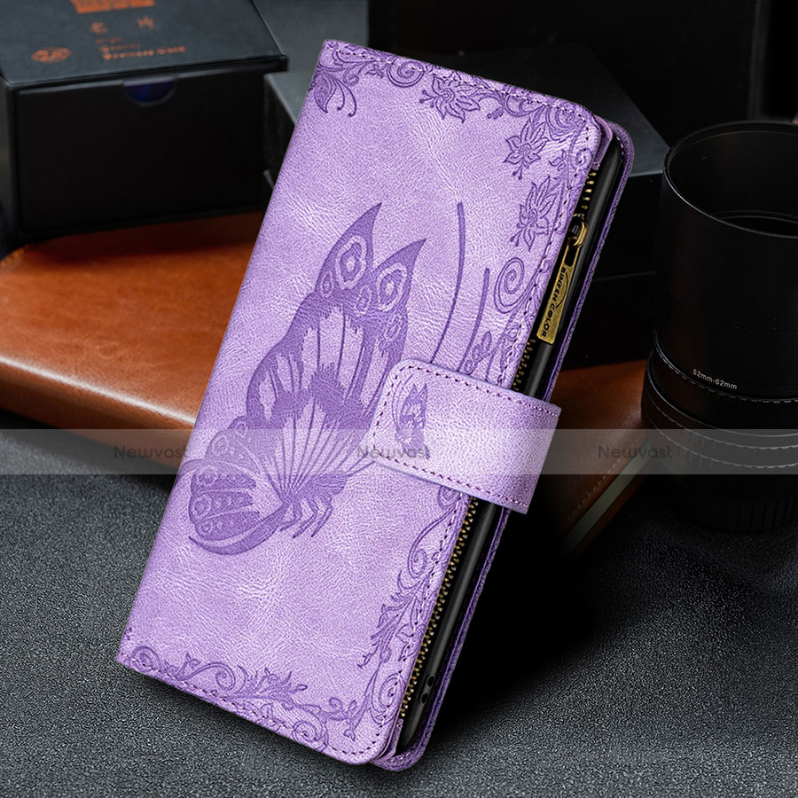 Leather Case Stands Butterfly Flip Cover L08 Holder for Apple iPhone 13 Pro Purple