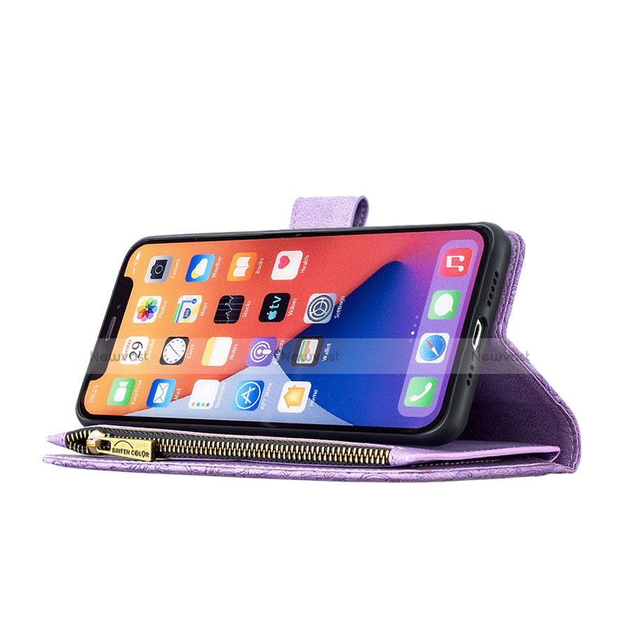 Leather Case Stands Butterfly Flip Cover L08 Holder for Apple iPhone 13 Purple