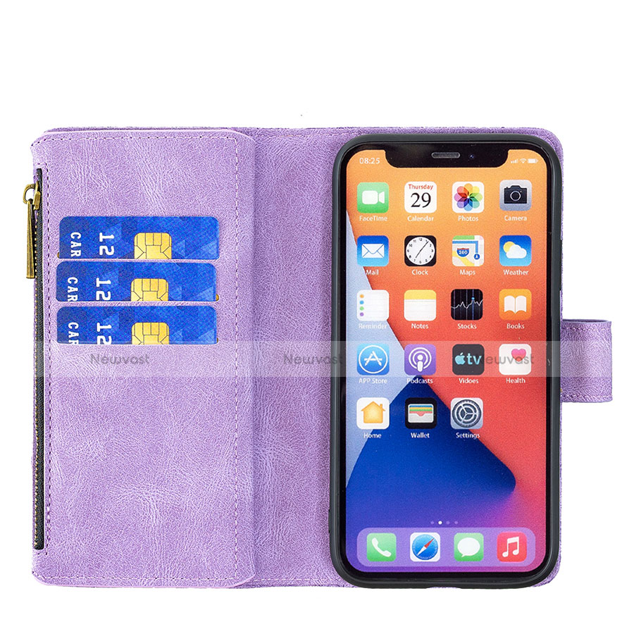 Leather Case Stands Butterfly Flip Cover L08 Holder for Apple iPhone 13 Purple