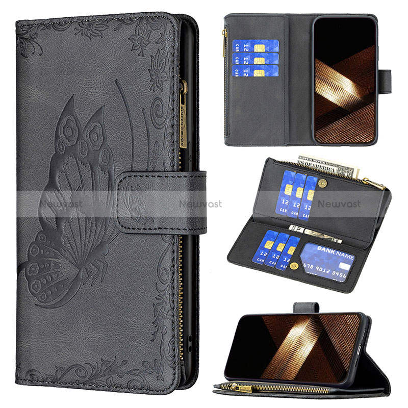 Leather Case Stands Butterfly Flip Cover L08 Holder for Apple iPhone 14 Pro Max Black