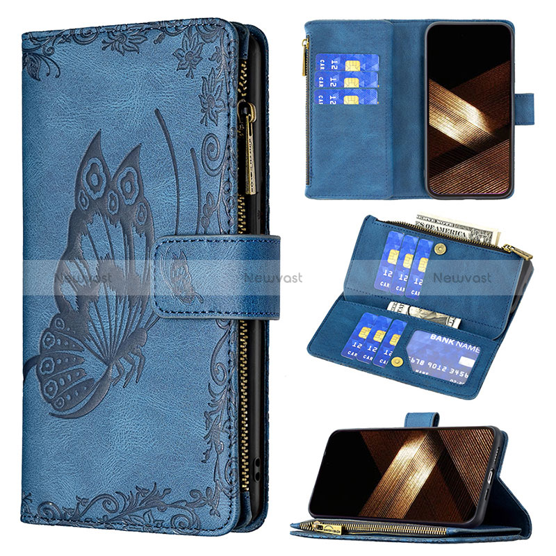 Leather Case Stands Butterfly Flip Cover L08 Holder for Apple iPhone 14 Pro Max Blue