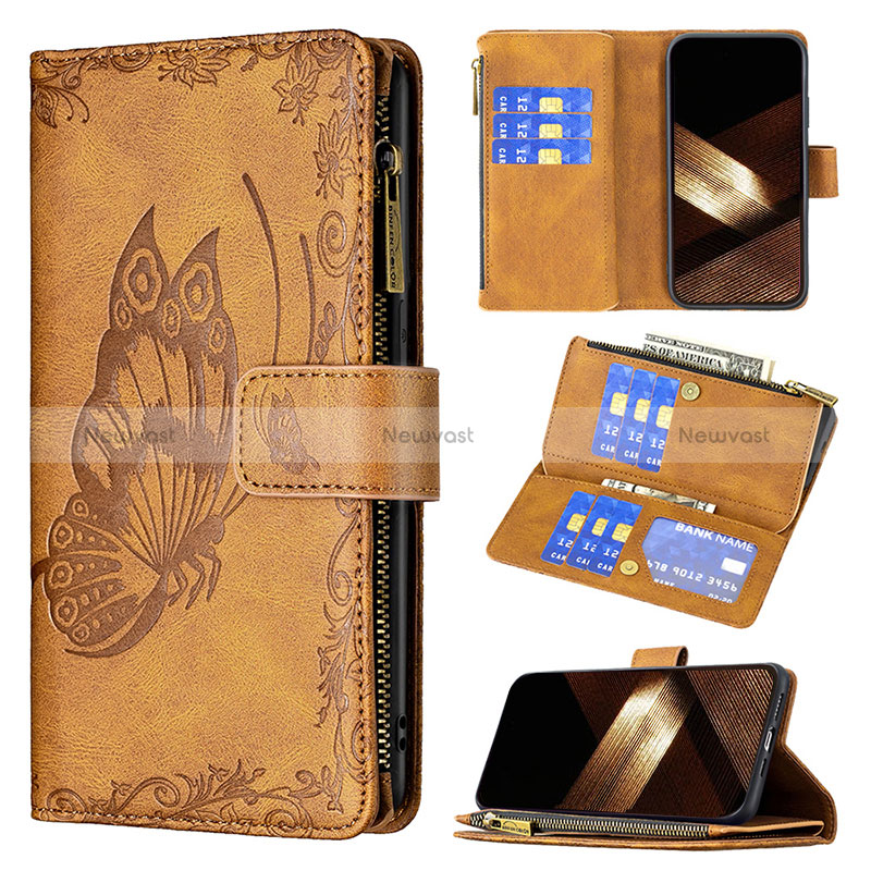 Leather Case Stands Butterfly Flip Cover L08 Holder for Apple iPhone 14 Pro Max Brown