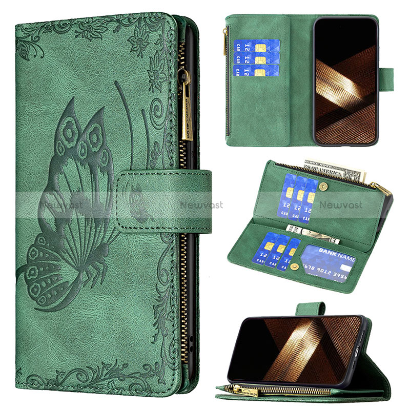 Leather Case Stands Butterfly Flip Cover L08 Holder for Apple iPhone 14 Pro Max Green