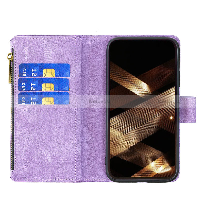 Leather Case Stands Butterfly Flip Cover L08 Holder for Apple iPhone 14 Pro Max Purple