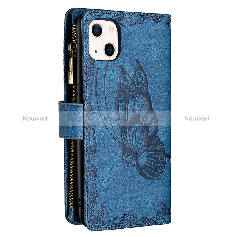 Leather Case Stands Butterfly Flip Cover L08 Holder for Apple iPhone 15 Blue