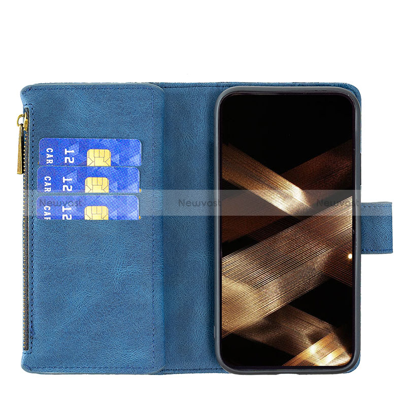 Leather Case Stands Butterfly Flip Cover L08 Holder for Apple iPhone 15 Blue