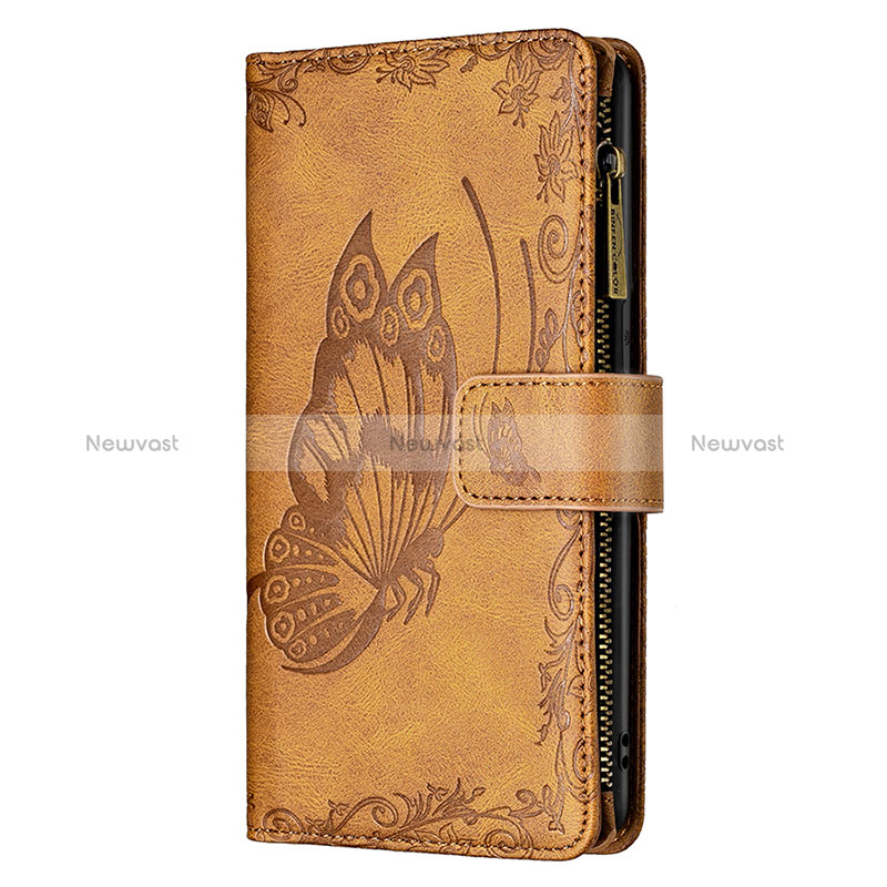 Leather Case Stands Butterfly Flip Cover L08 Holder for Apple iPhone 15 Brown