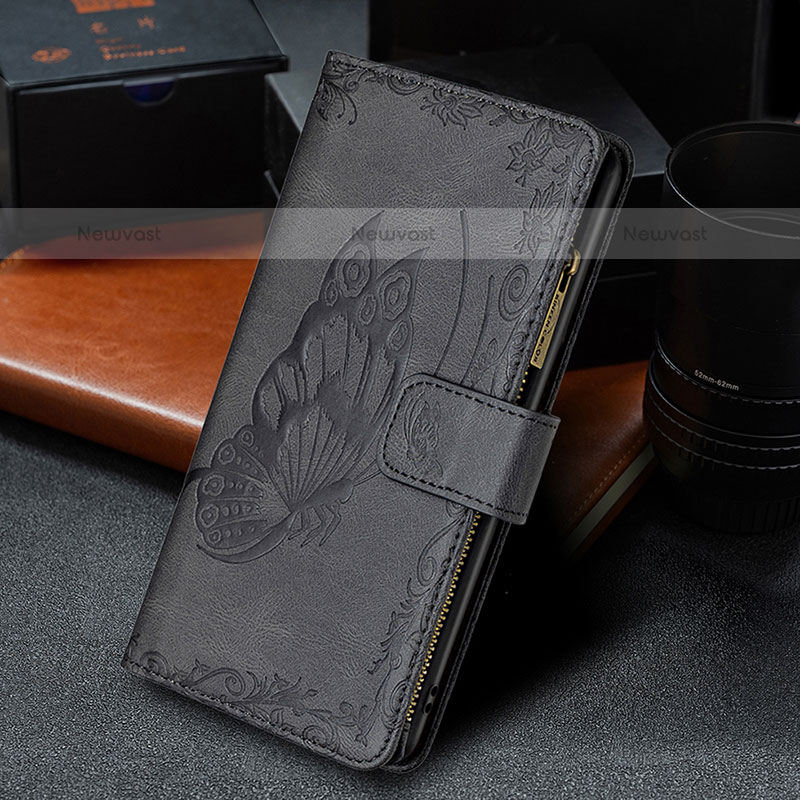 Leather Case Stands Butterfly Flip Cover L08 Holder for Apple iPhone 15 Pro Max Black