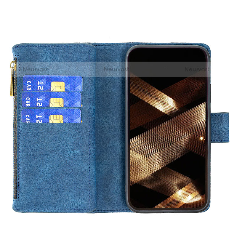 Leather Case Stands Butterfly Flip Cover L08 Holder for Apple iPhone 15 Pro Max Blue