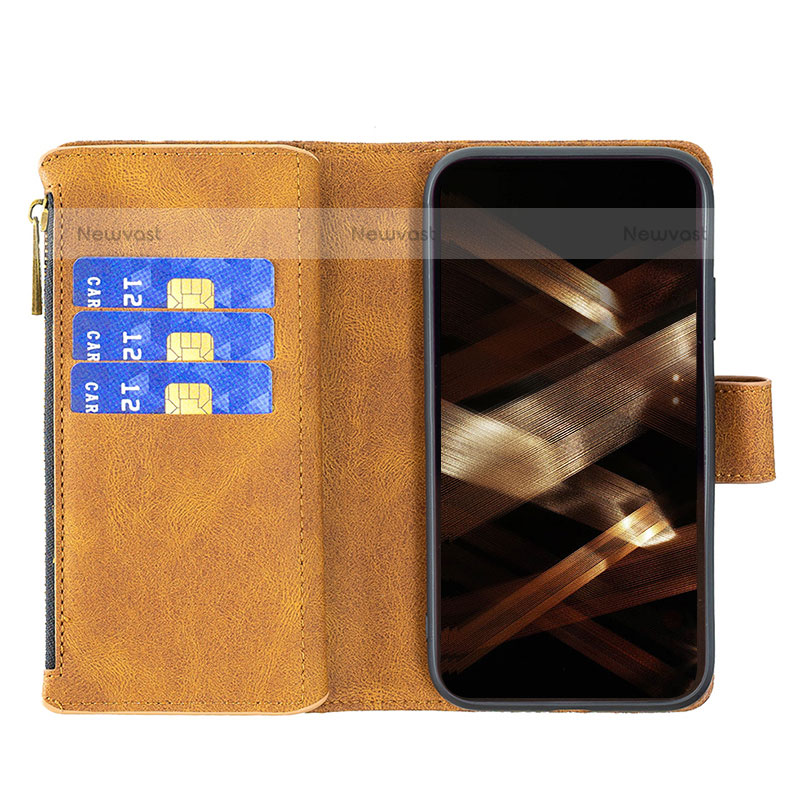 Leather Case Stands Butterfly Flip Cover L08 Holder for Apple iPhone 15 Pro Max Brown