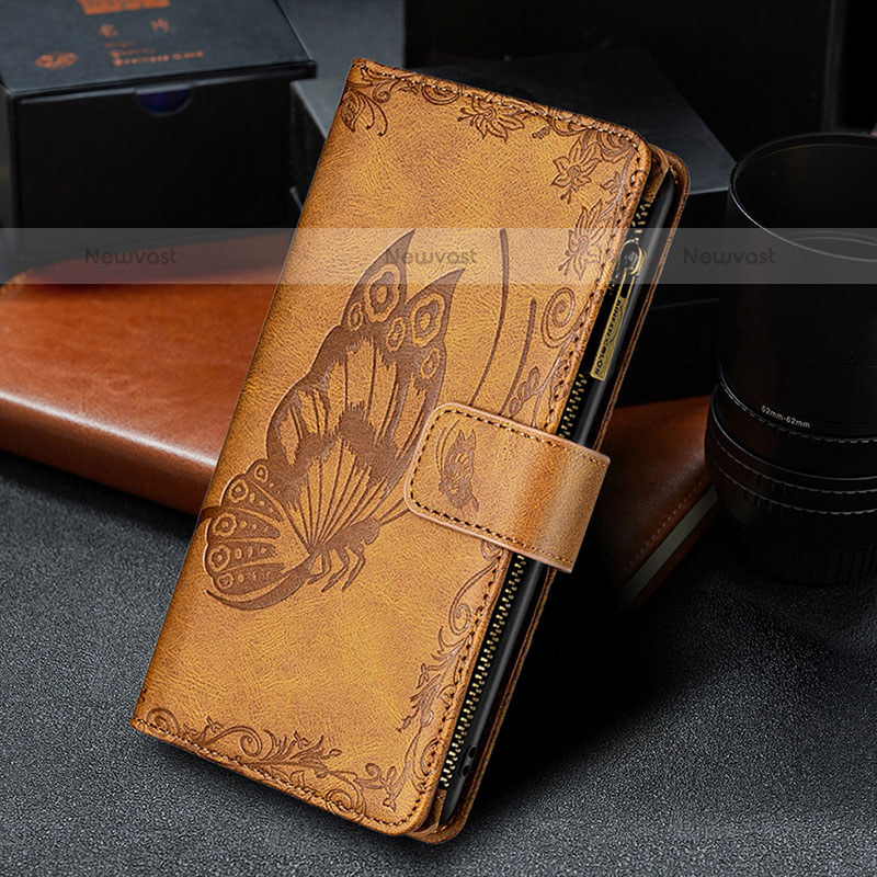 Leather Case Stands Butterfly Flip Cover L08 Holder for Apple iPhone 15 Pro Max Brown