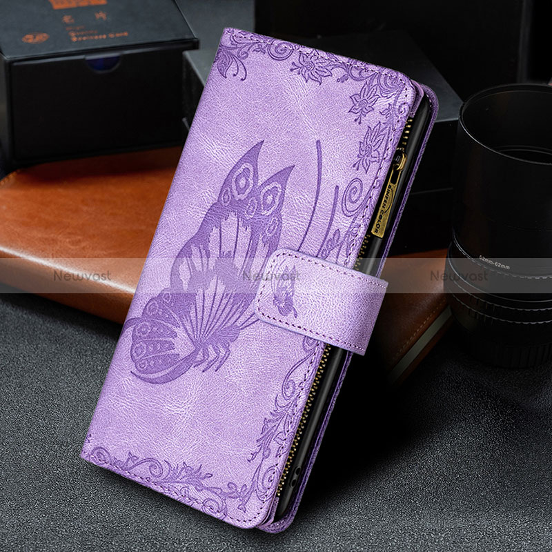 Leather Case Stands Butterfly Flip Cover L08 Holder for Apple iPhone 15 Purple