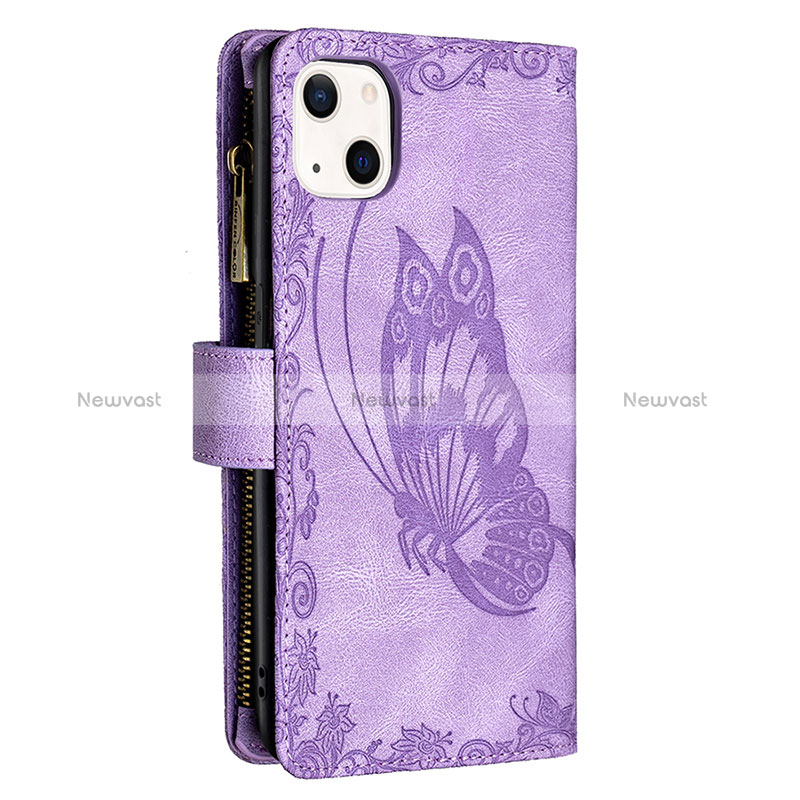 Leather Case Stands Butterfly Flip Cover L08 Holder for Apple iPhone 15 Purple