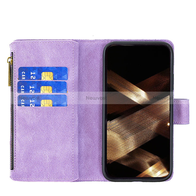 Leather Case Stands Butterfly Flip Cover L08 Holder for Apple iPhone 15 Purple