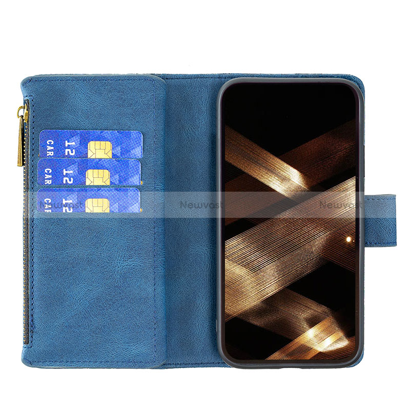 Leather Case Stands Butterfly Flip Cover L08 Holder for Apple iPhone 16 Pro Blue