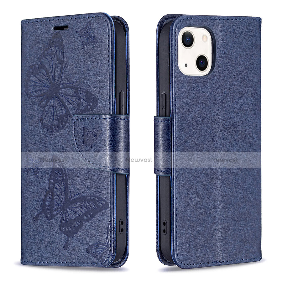 Leather Case Stands Butterfly Flip Cover L09 Holder for Apple iPhone 13 Blue