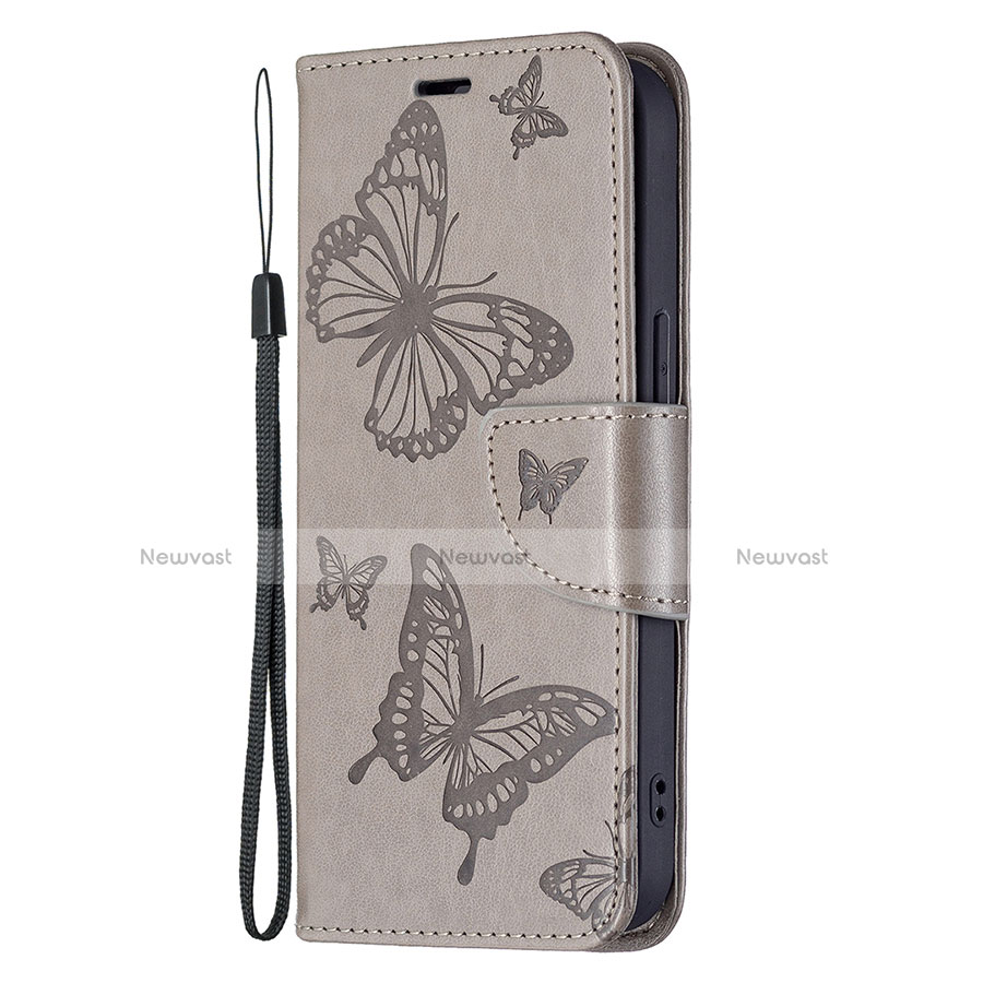 Leather Case Stands Butterfly Flip Cover L09 Holder for Apple iPhone 13 Gray