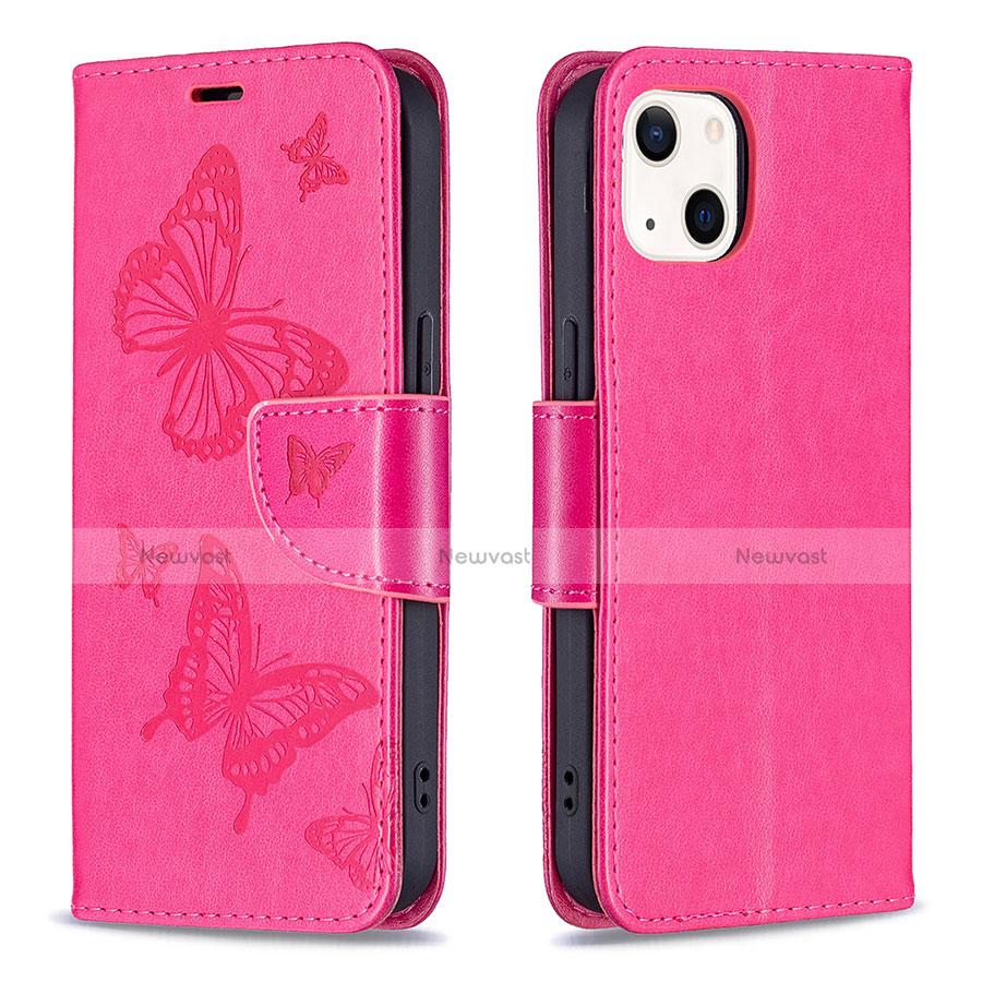 Leather Case Stands Butterfly Flip Cover L09 Holder for Apple iPhone 13 Hot Pink