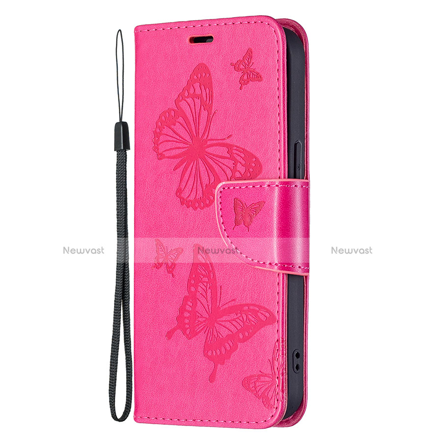 Leather Case Stands Butterfly Flip Cover L09 Holder for Apple iPhone 13 Hot Pink