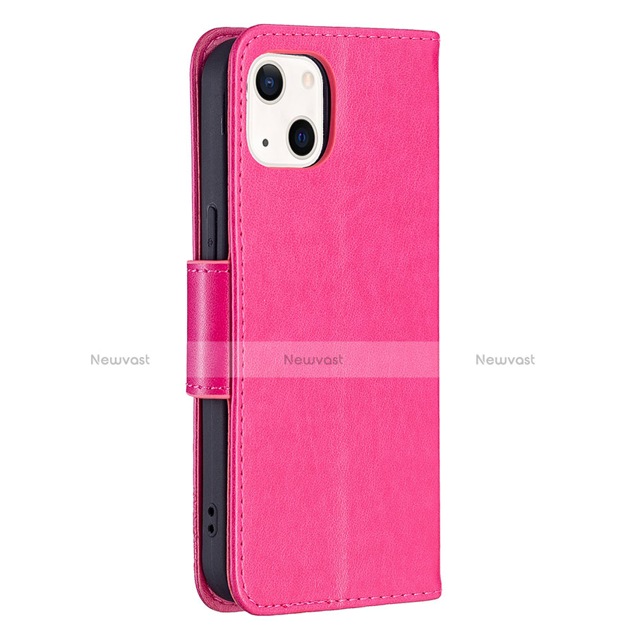 Leather Case Stands Butterfly Flip Cover L09 Holder for Apple iPhone 13 Hot Pink