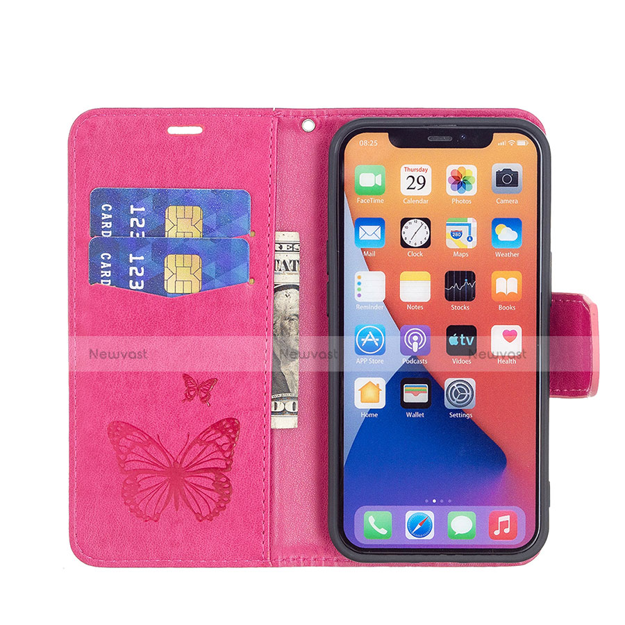 Leather Case Stands Butterfly Flip Cover L09 Holder for Apple iPhone 13 Hot Pink