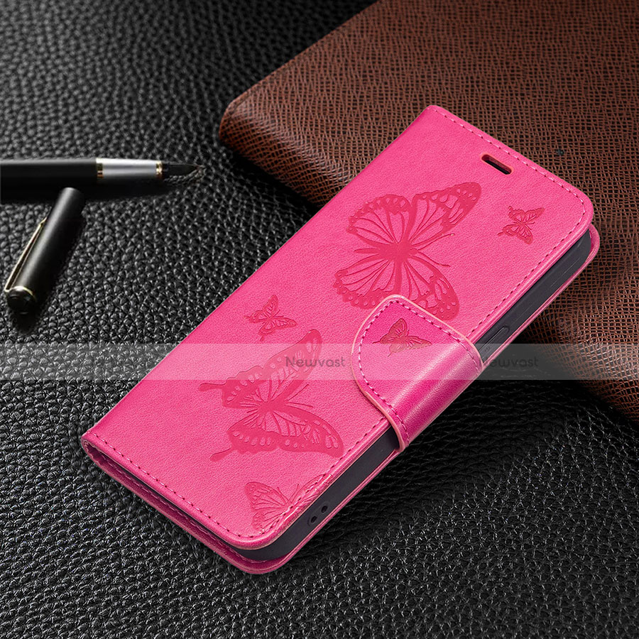 Leather Case Stands Butterfly Flip Cover L09 Holder for Apple iPhone 13 Hot Pink