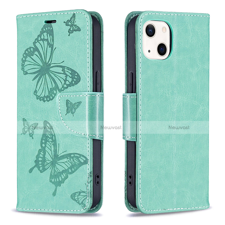 Leather Case Stands Butterfly Flip Cover L09 Holder for Apple iPhone 13 Mini Green