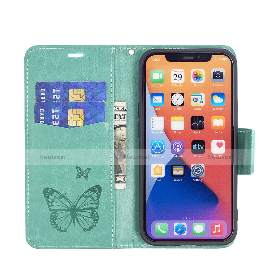 Leather Case Stands Butterfly Flip Cover L09 Holder for Apple iPhone 13 Mini Green