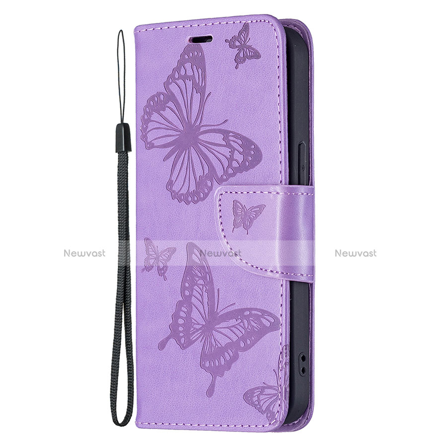 Leather Case Stands Butterfly Flip Cover L09 Holder for Apple iPhone 13 Mini Purple