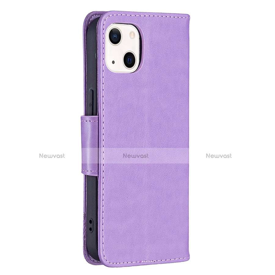 Leather Case Stands Butterfly Flip Cover L09 Holder for Apple iPhone 13 Mini Purple