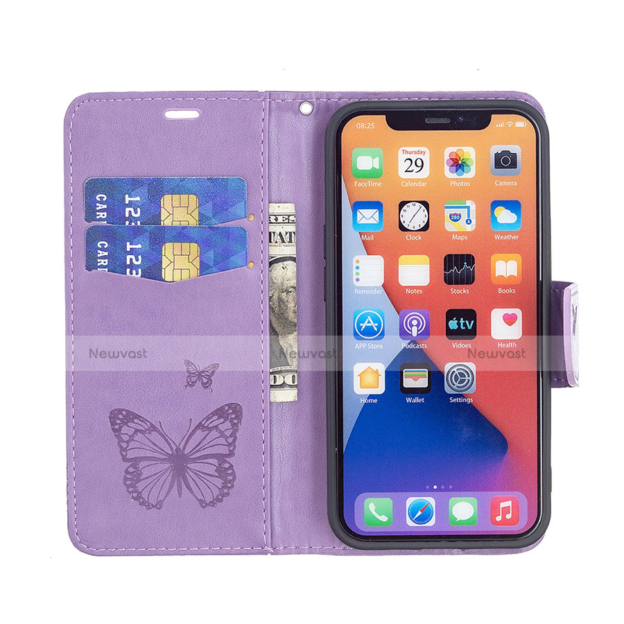 Leather Case Stands Butterfly Flip Cover L09 Holder for Apple iPhone 13 Mini Purple