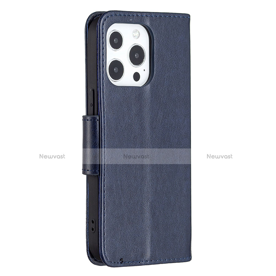 Leather Case Stands Butterfly Flip Cover L09 Holder for Apple iPhone 13 Pro Blue