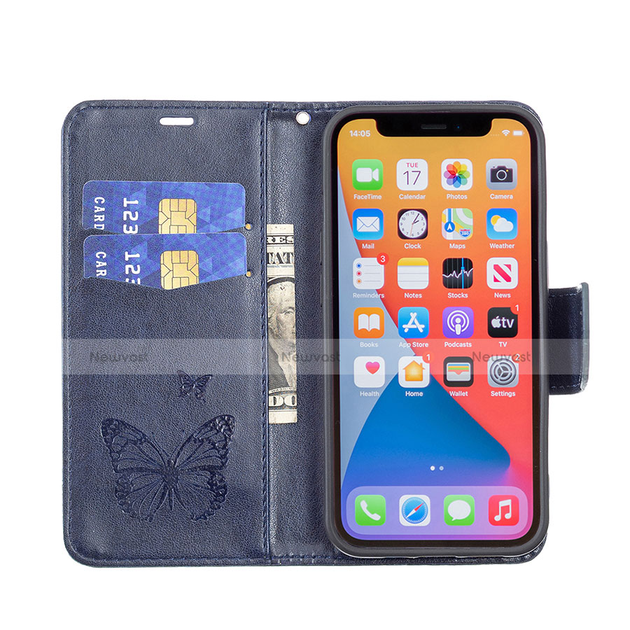 Leather Case Stands Butterfly Flip Cover L09 Holder for Apple iPhone 13 Pro Blue