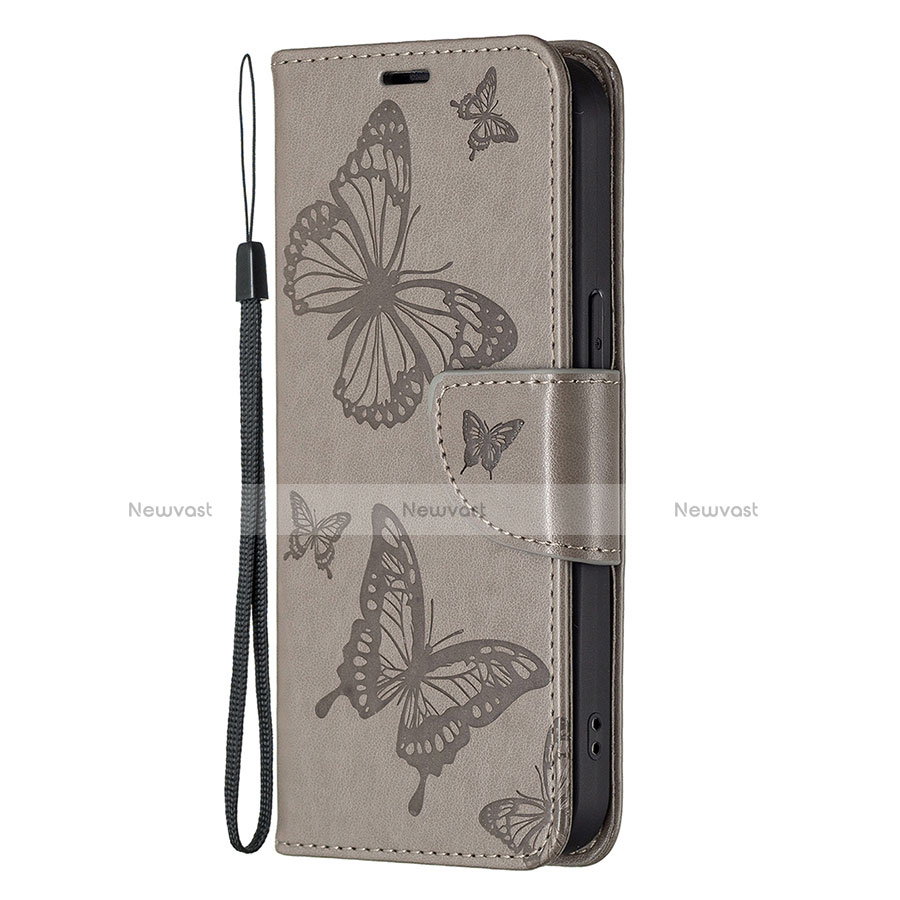 Leather Case Stands Butterfly Flip Cover L09 Holder for Apple iPhone 13 Pro Dark Gray