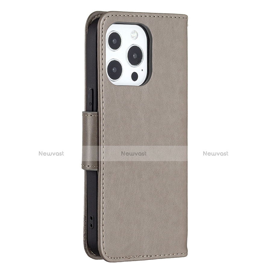 Leather Case Stands Butterfly Flip Cover L09 Holder for Apple iPhone 13 Pro Dark Gray