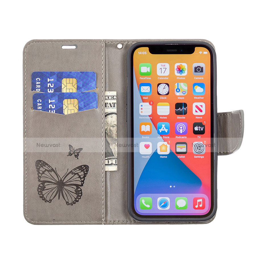 Leather Case Stands Butterfly Flip Cover L09 Holder for Apple iPhone 13 Pro Dark Gray