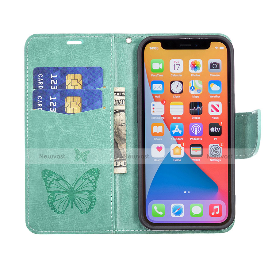 Leather Case Stands Butterfly Flip Cover L09 Holder for Apple iPhone 13 Pro Green